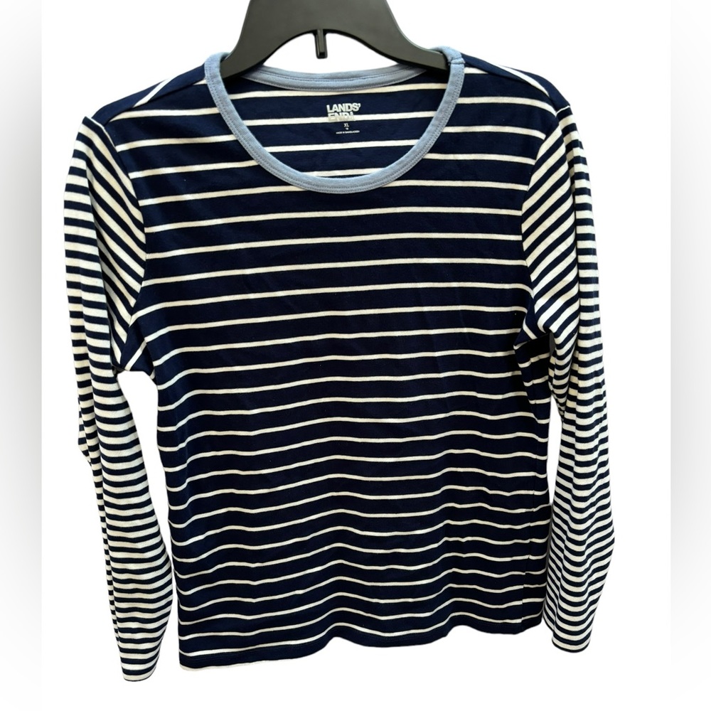Lands' End Women’s‎ Blue Stripes Crew Neck Long Sleeve Tee-Shirt Size XL